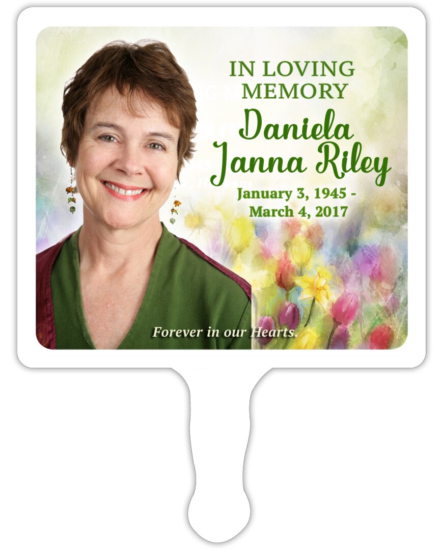 Watercolor All-In-One Plastic Memorial Hand Fan (Pack of 10).