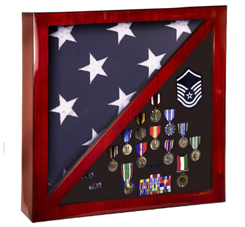 Rosewood Piano Finish Personalized Flag & Memorabilia Display Case.