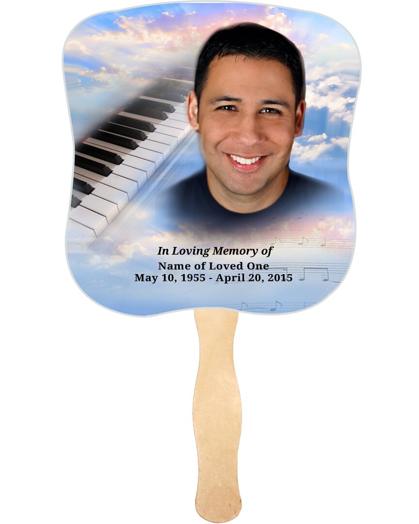 Ivory Cardstock Memorial Fan With Wooden Handle (Pack of 10).