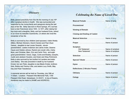 Blue Florals Funeral Program Template.
