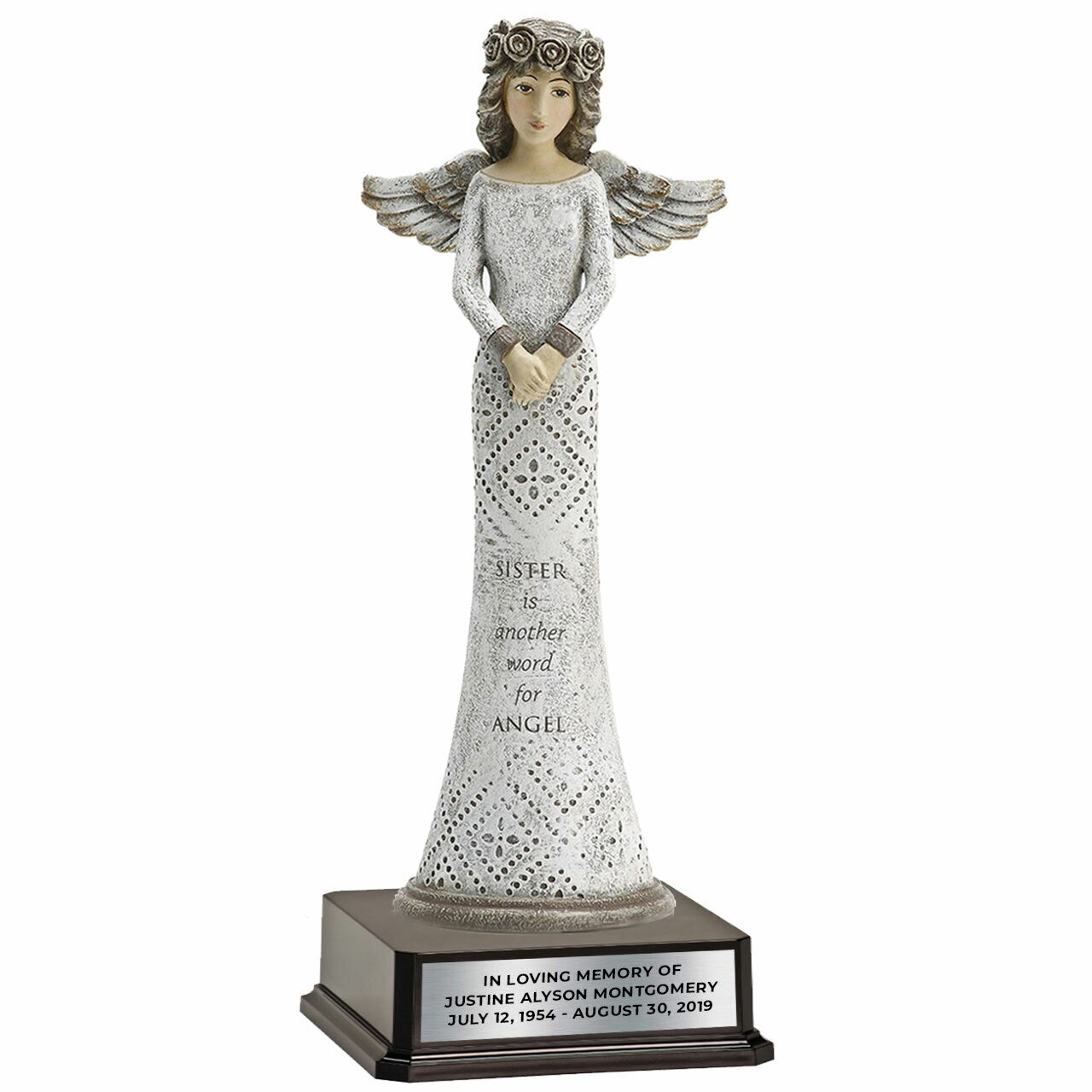 Angel Figurine For Sister With Personalized Stand (Dark-Light Skin).