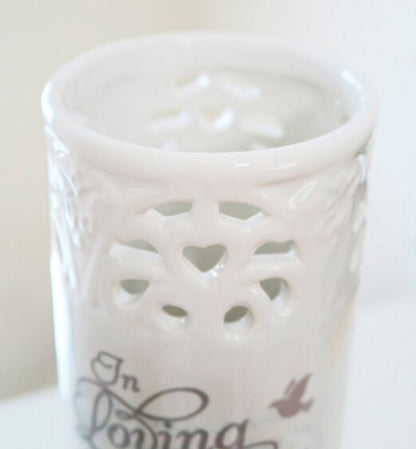 In Loving Memory White Ceramic Flower Memorial Vase.