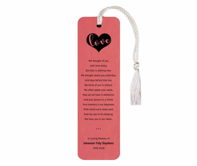 Leather Memorial Bookmark We Thought of You Poem.