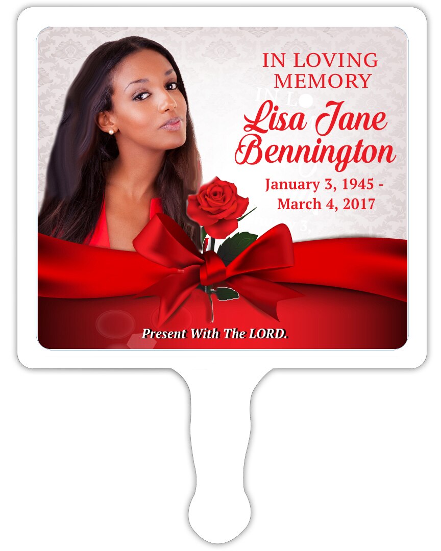 Red Satin Shores All-In-One Plastic Memorial Hand Fan (Pack of 10).