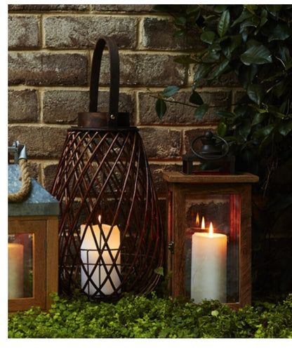 Solid Wood Outdoor Memorial Lantern With Wax Candle.
