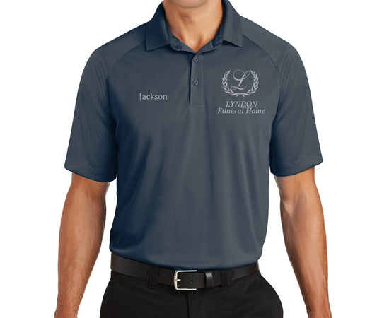 Personalized Funeral Home Logo Performance Polo Shirt.