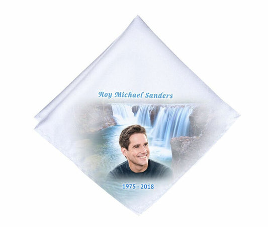 Cascading Waterfall Personalized Memorial Handkerchief.