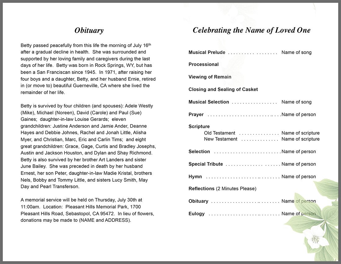 May Funeral Program Template.