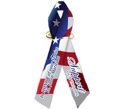 Patriotic Support Our Troops Ribbon (U.S. Flag) - Pack of 10.