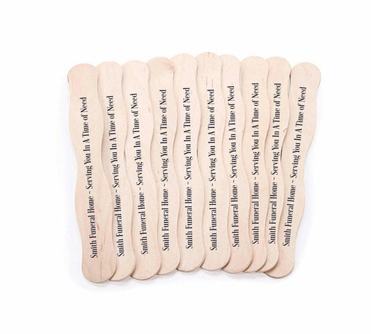 Imprinted Funeral Home Logo - Slogan Wooden Fan Handles (Package of 25) - The Funeral Program Site