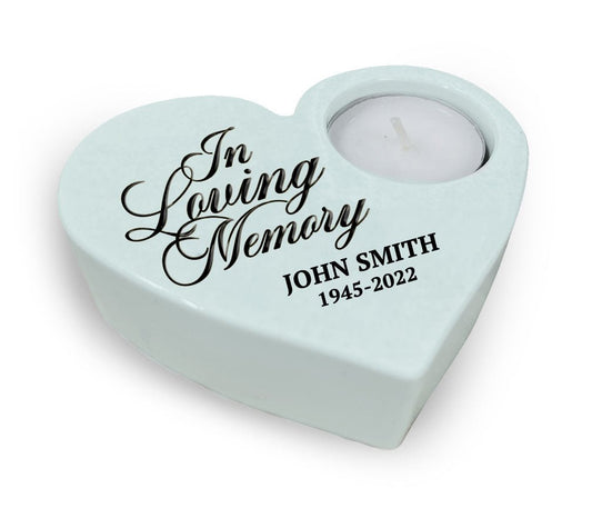 In Loving Memory Stone Heart Memorial Tea Light Candle Holder - The Funeral Program Site