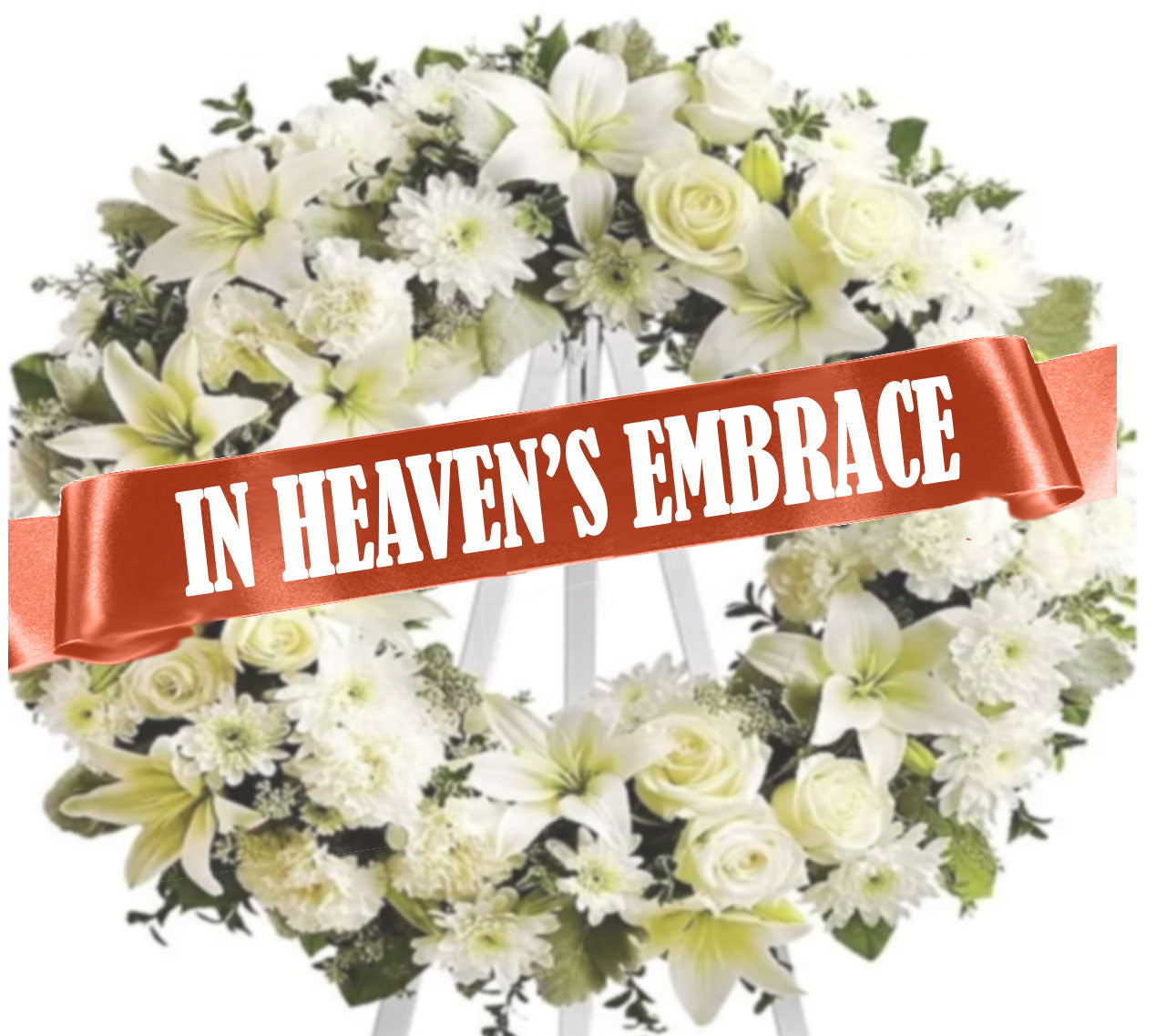 In Heaven's Embrace Funeral Ribbon Banner For Flowers.