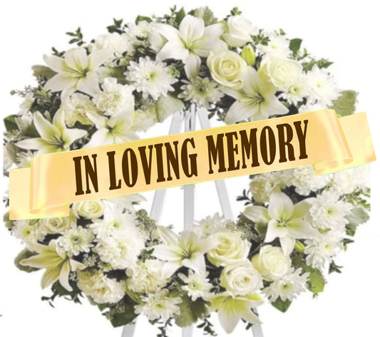 In Loving Memory Funeral Flowers Ribbon Banner.