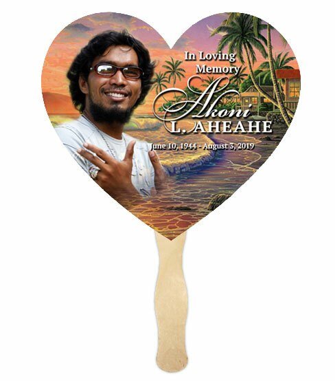 Island Dream Heart Memorial Fan With Wooden Handle (Pack of 10) - The Funeral Program Site