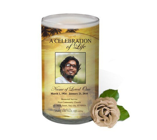Island Personalized Glass Memorial Candle - The Funeral Program Site