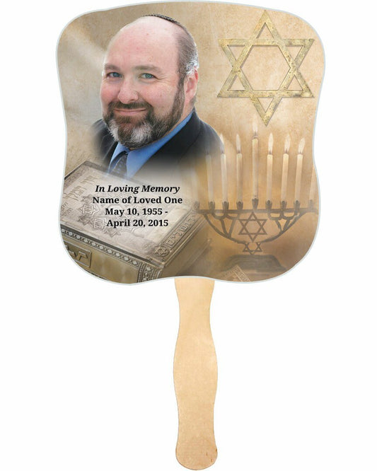 Jewish Cardstock Memorial Fan With Wooden Handle (Pack of 10) - The Funeral Program Site