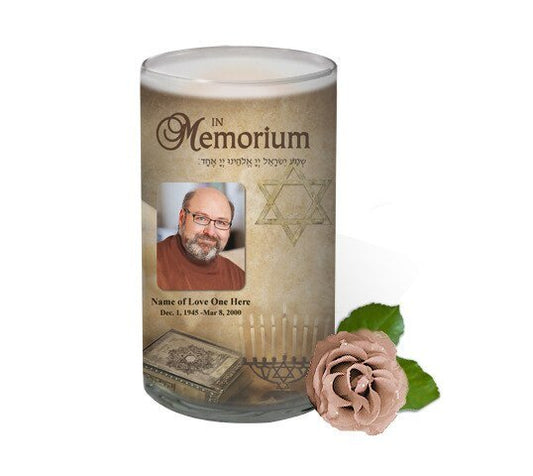 Jewish Personalized Glass Memorial Candle - The Funeral Program Site