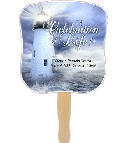 Lighthouse Cardstock Memorial Fan With Wooden Handle (Pack of 10) - The Funeral Program Site