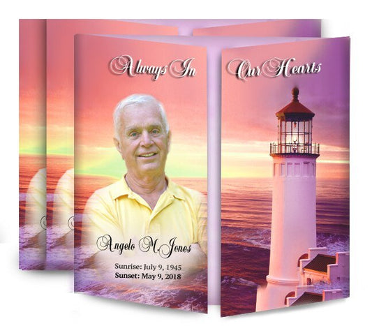 Lighthouse Sunset Gatefold Funeral Program Design & Print (Pack of 50) - The Funeral Program Site