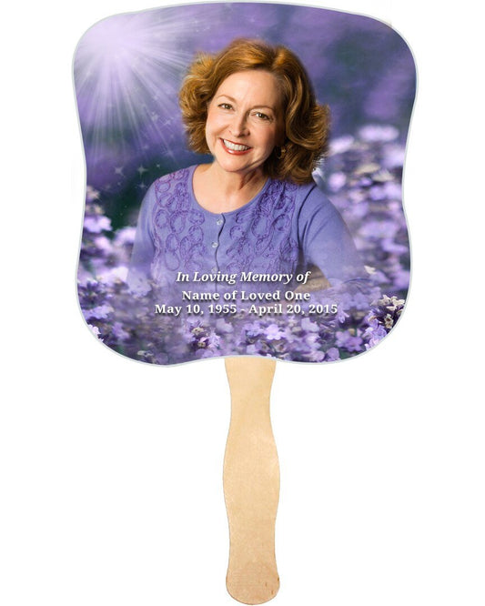 Lilac Cardstock Memorial Fan With Wooden Handle (Pack of 10) - The Funeral Program Site