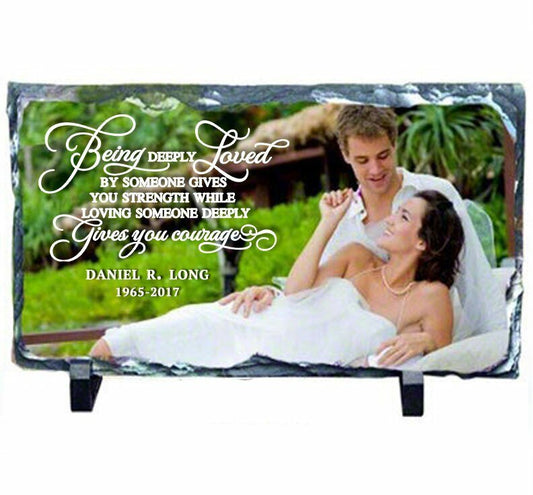 Long Rectangle Memorial Slate Stone Plaque with Stand - The Funeral Program Site