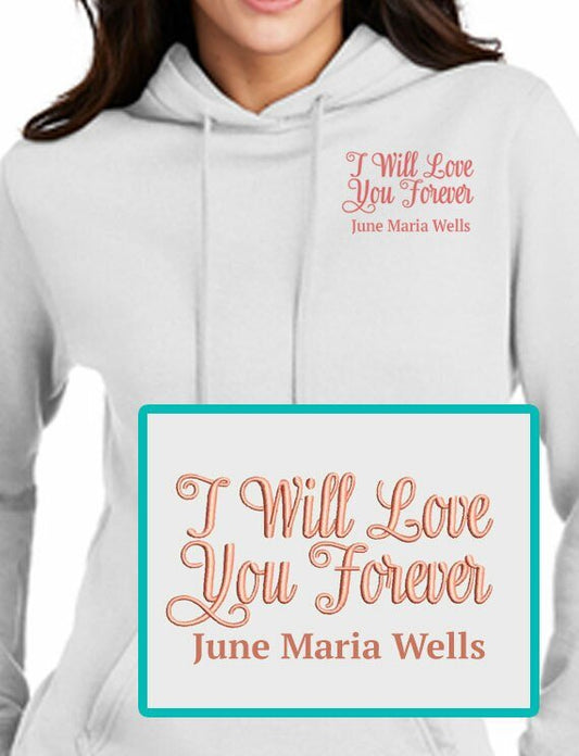 Love Forever Embroidery Fleece Hooded Memorial Sweatshirt (Ladies - Men) - The Funeral Program Site