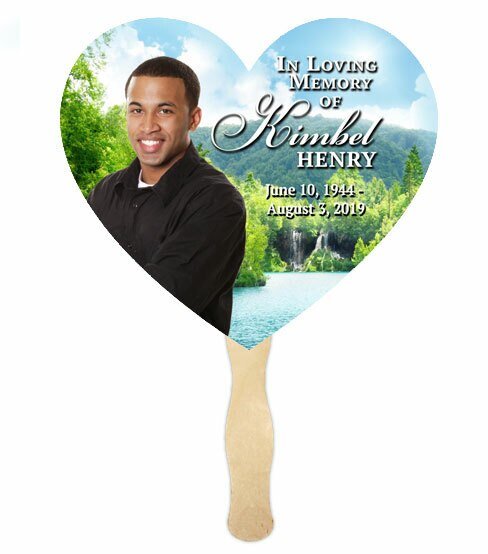 Majestic Lake Personalized Heart Memorial Fan (Pack of 10) - The Funeral Program Site
