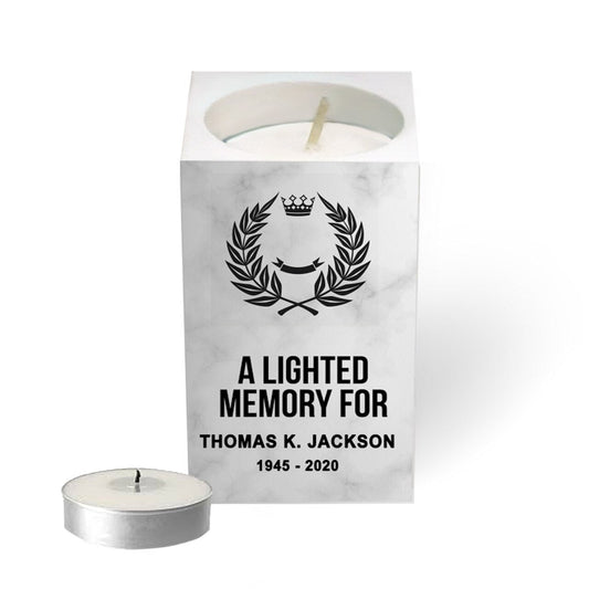 Marble Personalized Mini Memorial Tea Light Candle Holder - The Funeral Program Site