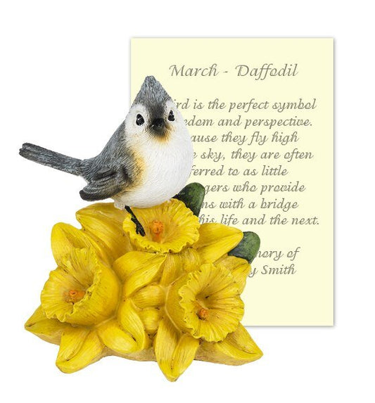 March Daffodil and Bird Sympathy Figurine and Card - The Funeral Program Site