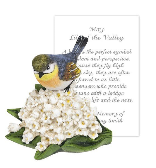 May Lily of the Valley and Bird Sympathy Figurine and Card - The Funeral Program Site