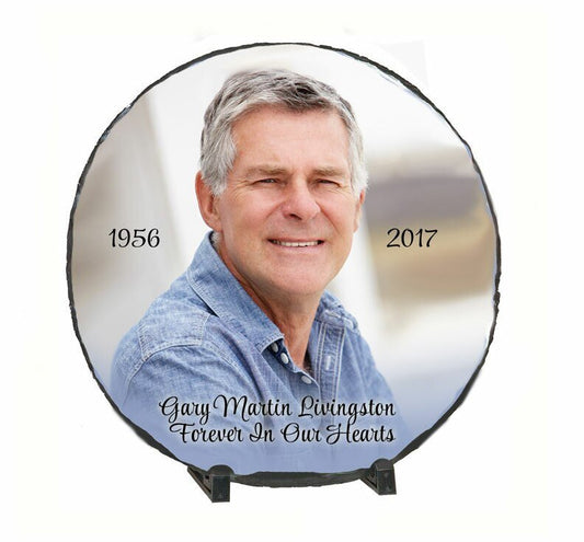 Medium Round Memorial Slate Stone Plaque with Stand - The Funeral Program Site