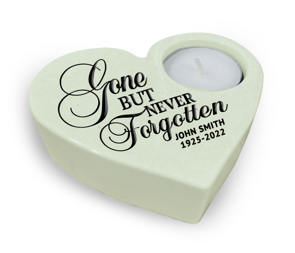 Gone Never Forgotten Stone Heart Memorial Tea Light Candle Holder