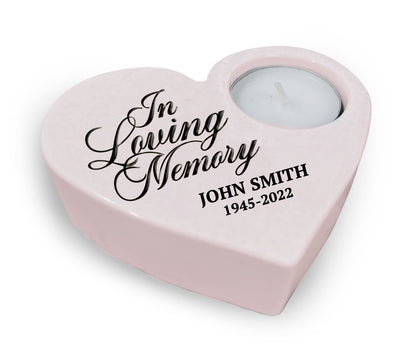 In Loving Memory Stone Heart Memorial Tea Light Candle Holder
