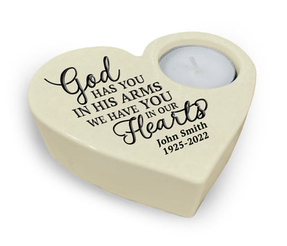 God's Arms Stone Heart Memorial Tea Light Candle Holder