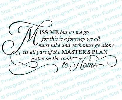 Miss Me But Let Me Go Funeral Poem Word Art.