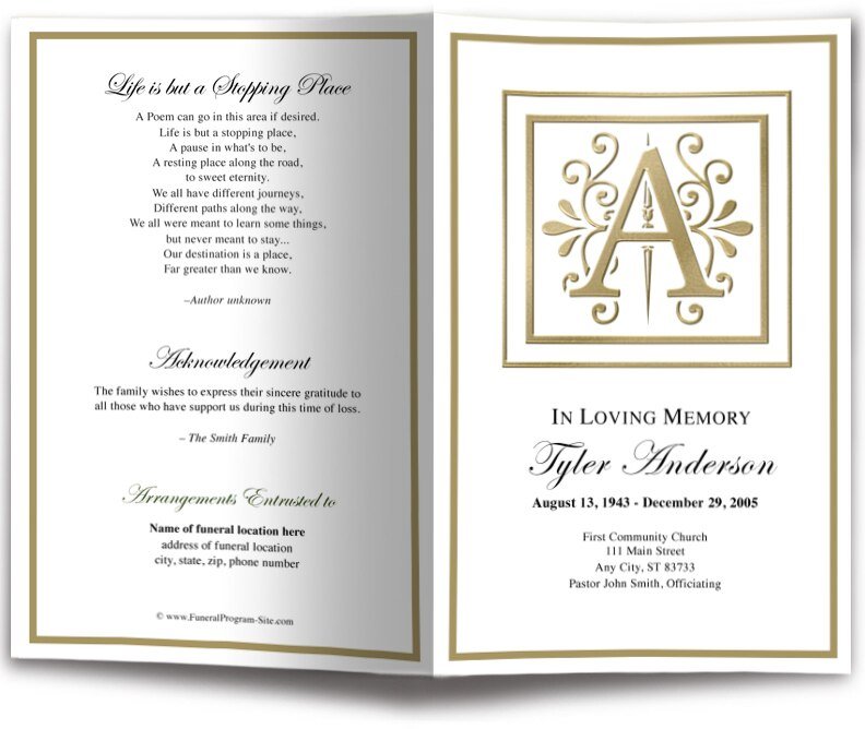 Monogram Gold A Funeral Program Template - The Funeral Program Site