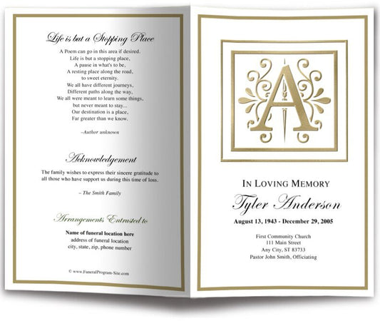 Monogram Gold A Funeral Program Template - The Funeral Program Site