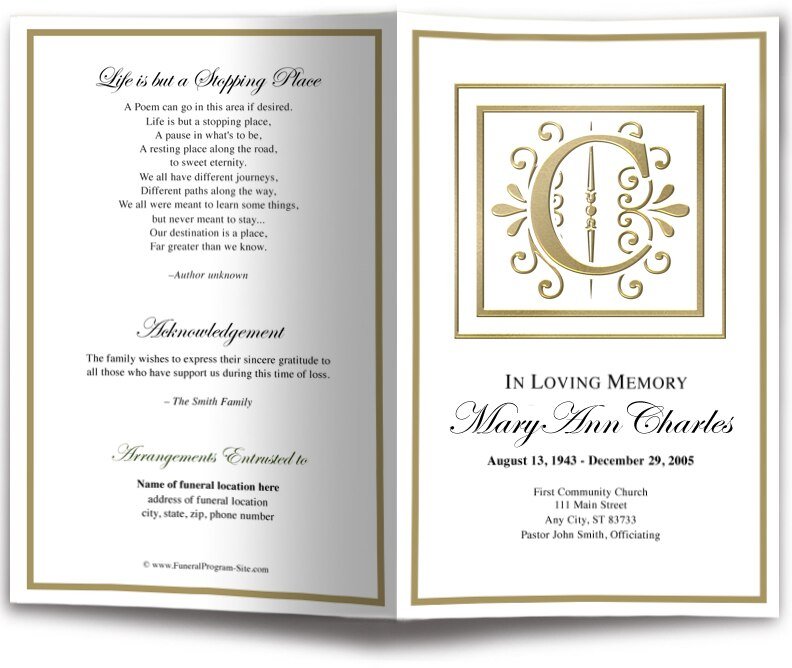 Monogram Gold C Funeral Program Template - The Funeral Program Site
