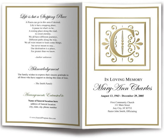 Monogram Gold C Funeral Program Template - The Funeral Program Site
