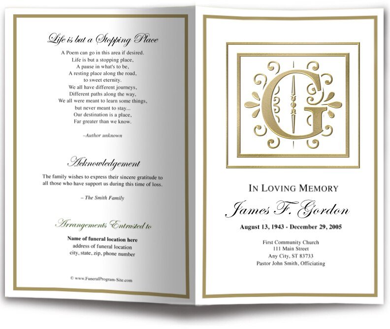 Monogram Gold G Funeral Program Template - The Funeral Program Site