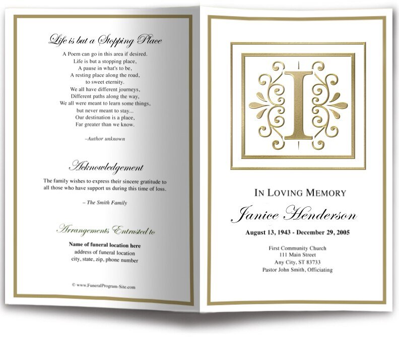 Monogram Gold I Funeral Program Template - The Funeral Program Site