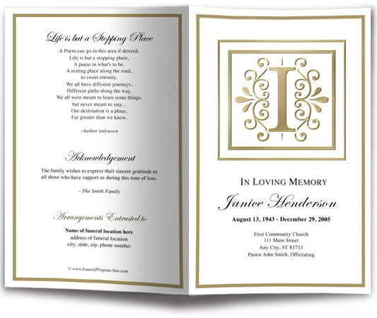 Monogram Gold I Funeral Program Template - The Funeral Program Site