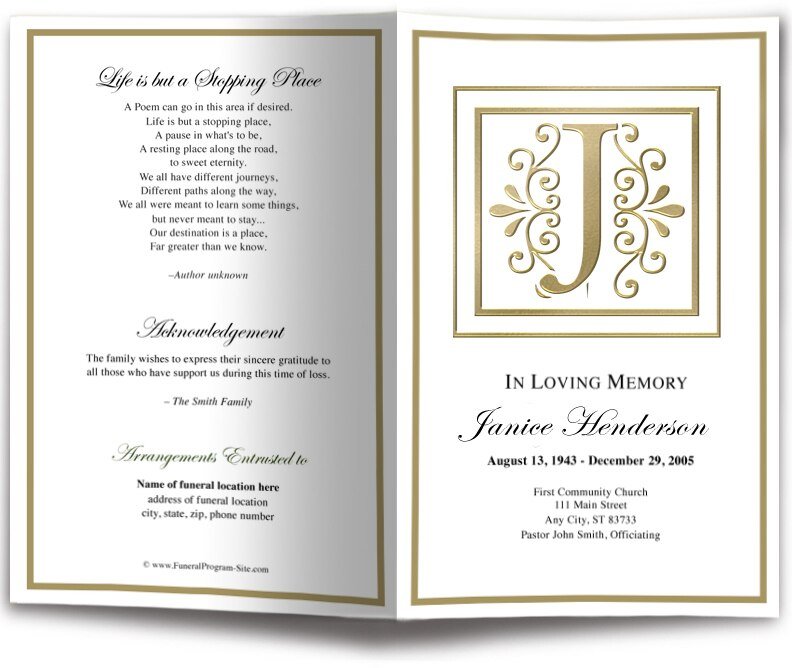 Monogram Gold J Funeral Program Template - The Funeral Program Site