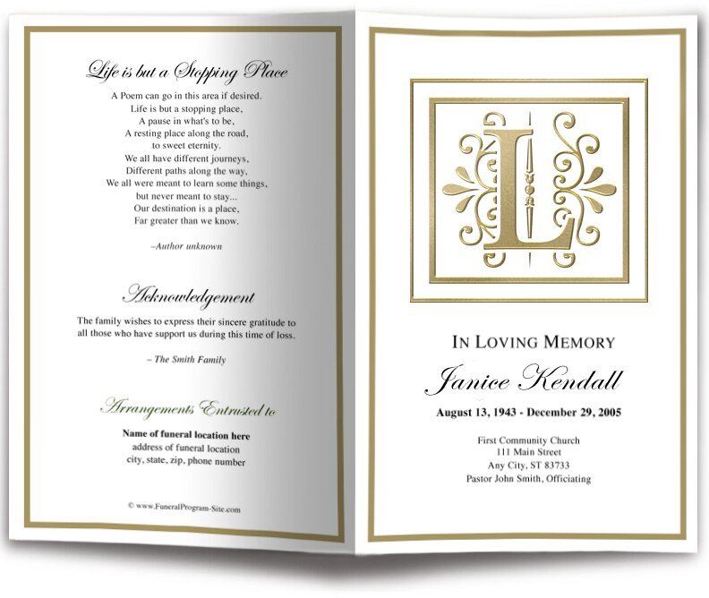 Monogram Gold L Funeral Program Template - The Funeral Program Site