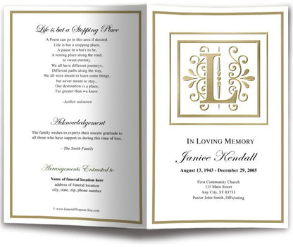 Monogram Gold L Funeral Program Template - The Funeral Program Site