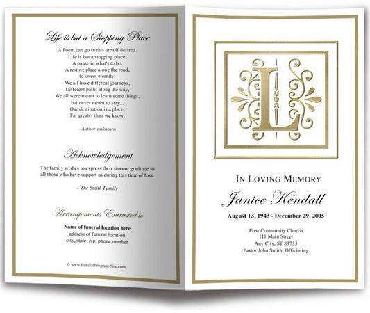 Monogram Gold L Funeral Program Template - The Funeral Program Site