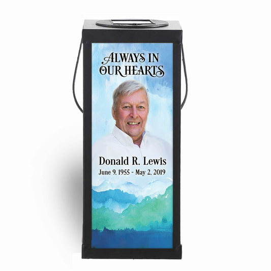 Mountains Solar Powered Photo Memorial Lantern - The Funeral Program Site