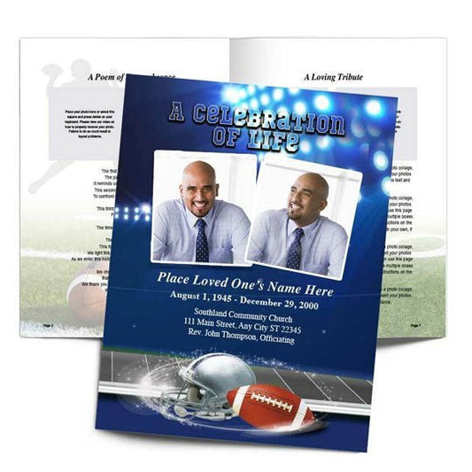 Navy Blue - Silver Football Team Color Funeral Booklet Template - The Funeral Program Site