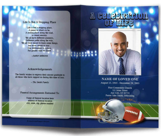 Navy Blue - Silver Football Team Color Funeral Program Template - The Funeral Program Site