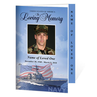 Navy 4-Sided Graduated Funeral Program Template.